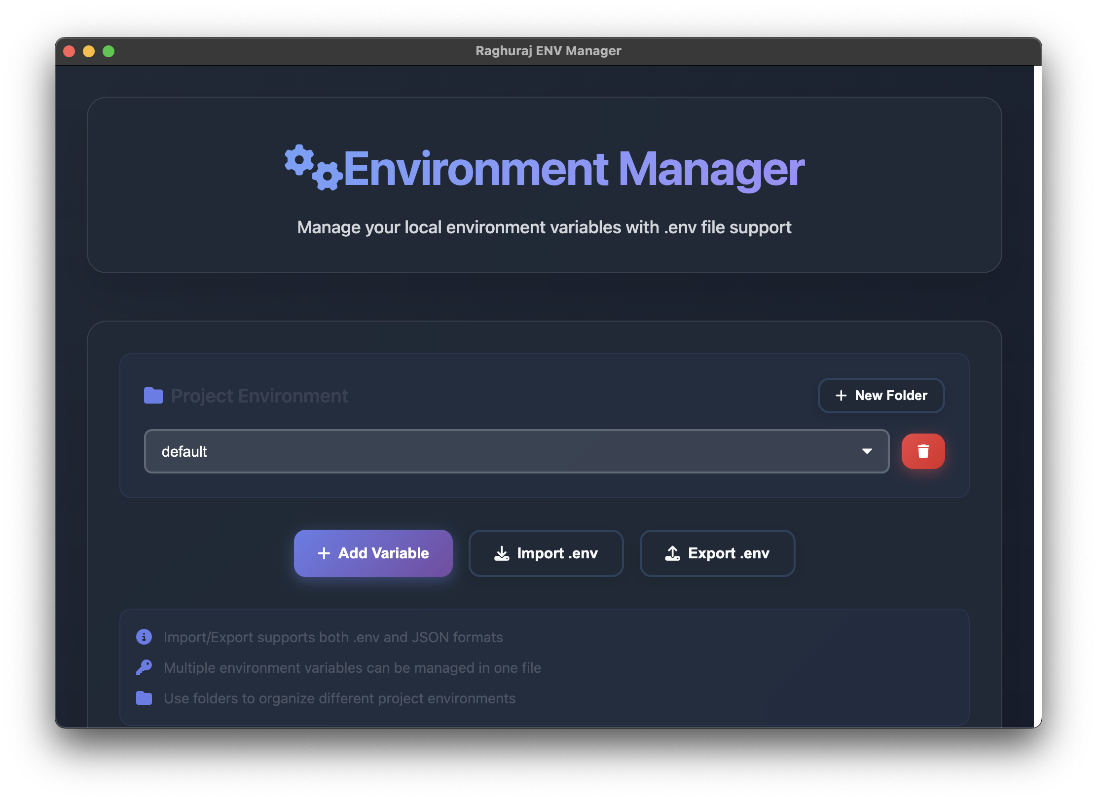 Environment Manager Application Screenshot